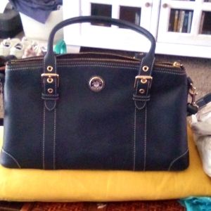 Dooney & Bourke navy blue leather satchel.